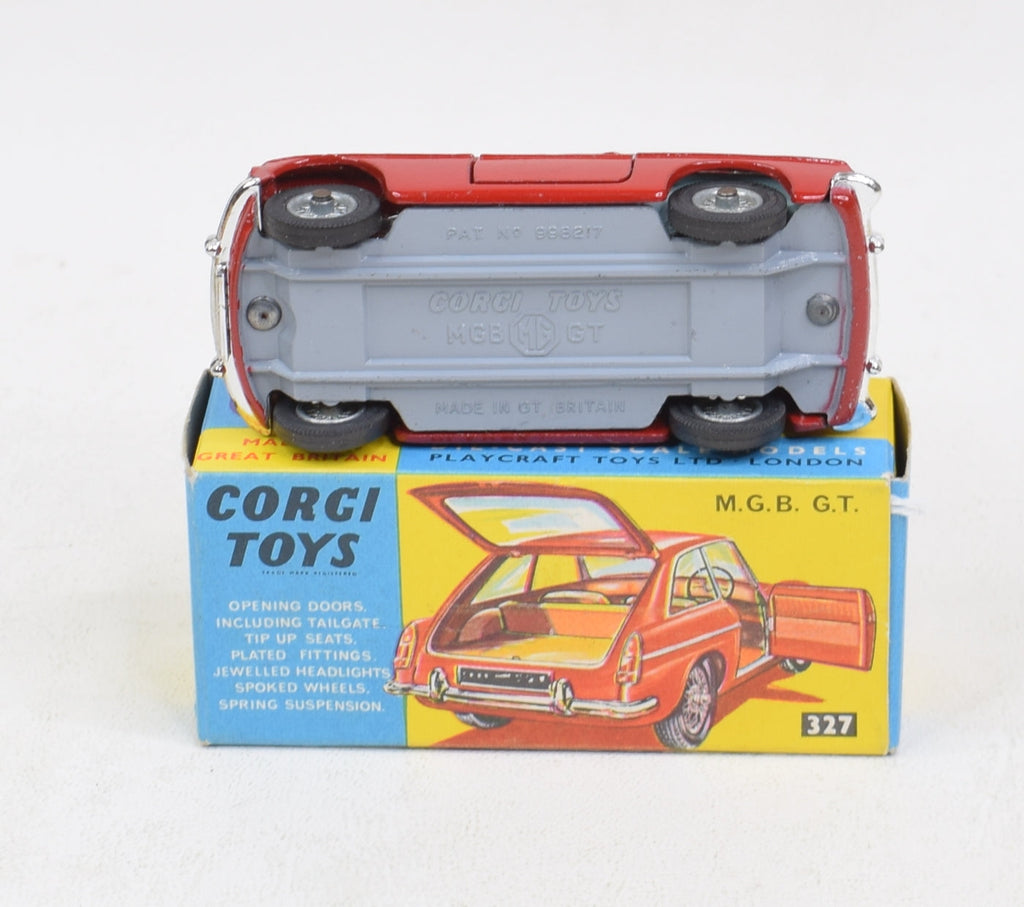 A boxed Corgi Toys No.327 M.G.B. G.T. with luggage case, Ex plus-Nr M