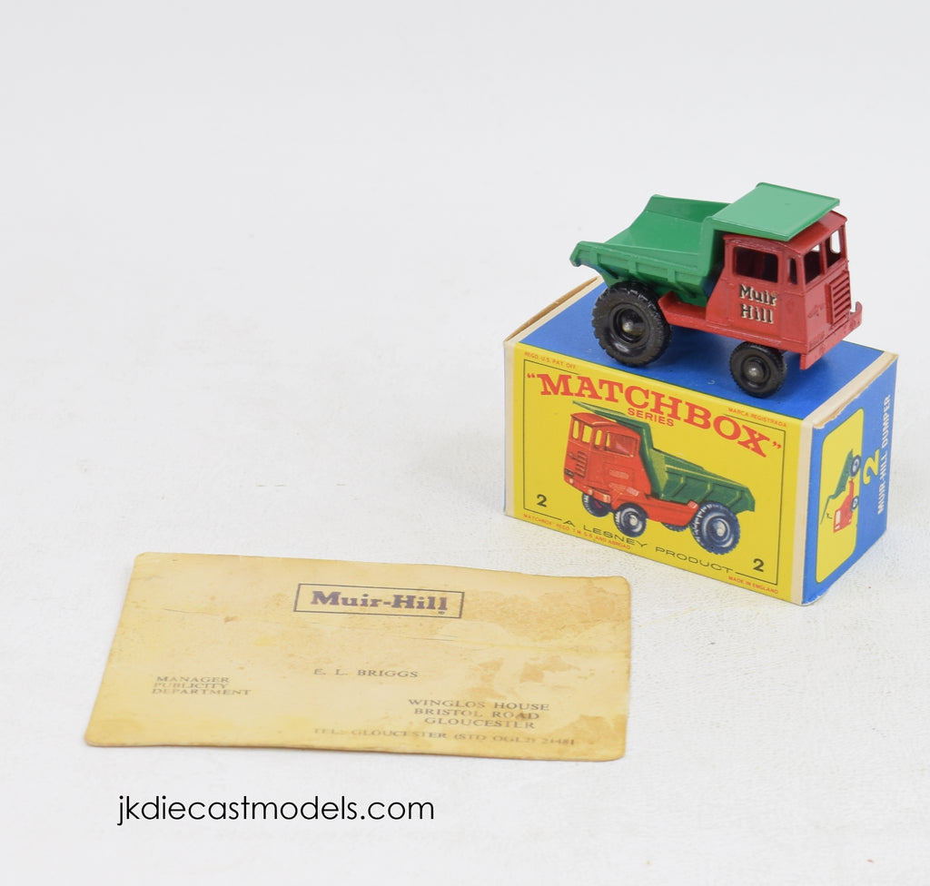 MATCHBOX 　No.2 MUIR-HILL DUMPER　1961 1961 Matchbox Lesney No. 2 Muir Hill Dumper Green/Red LAING