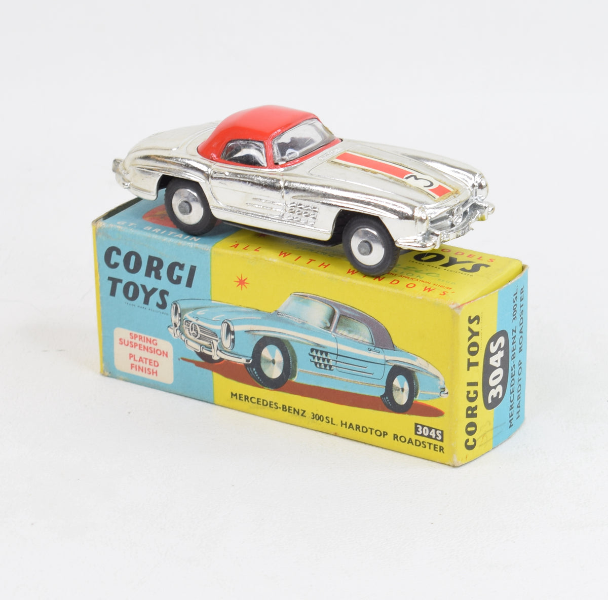 Corgi toys 304s Mercedes 300sl Virtually Mint/Nice box (Flat hubs)