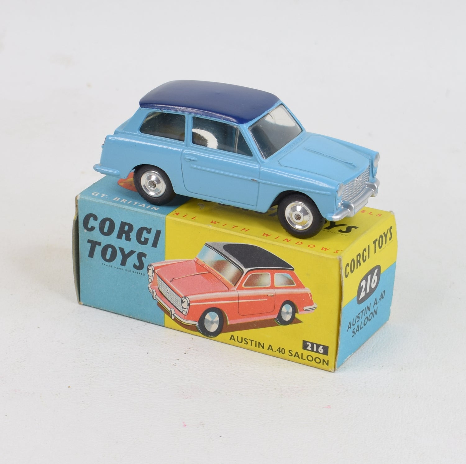Corgi Toys 216 Austin A40 Virtually Mint/Nice box (shaped hubs)