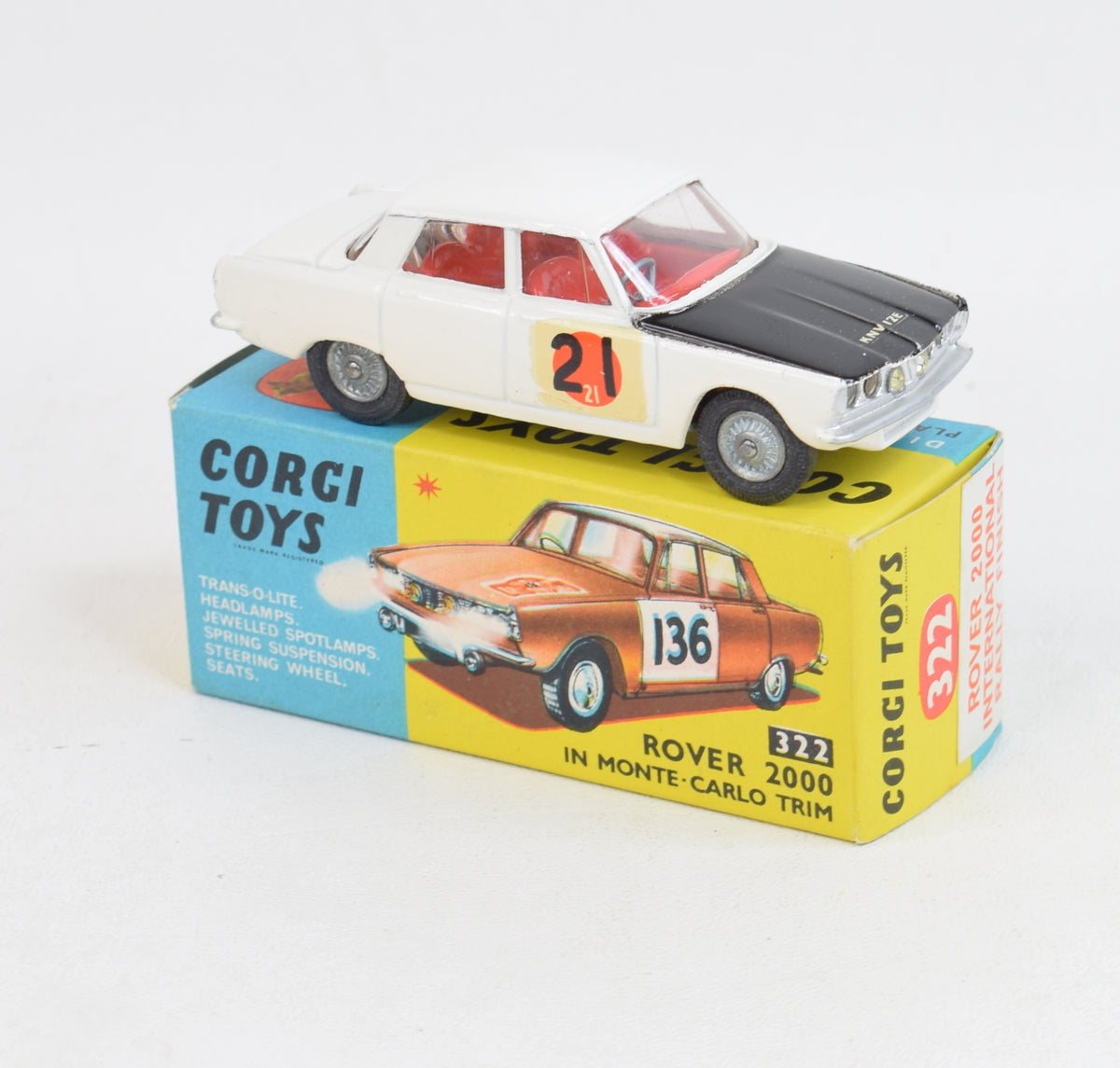 Corgi toys 322 Rover 2000 'International Rally Finish' Virtually Mint/Nice box