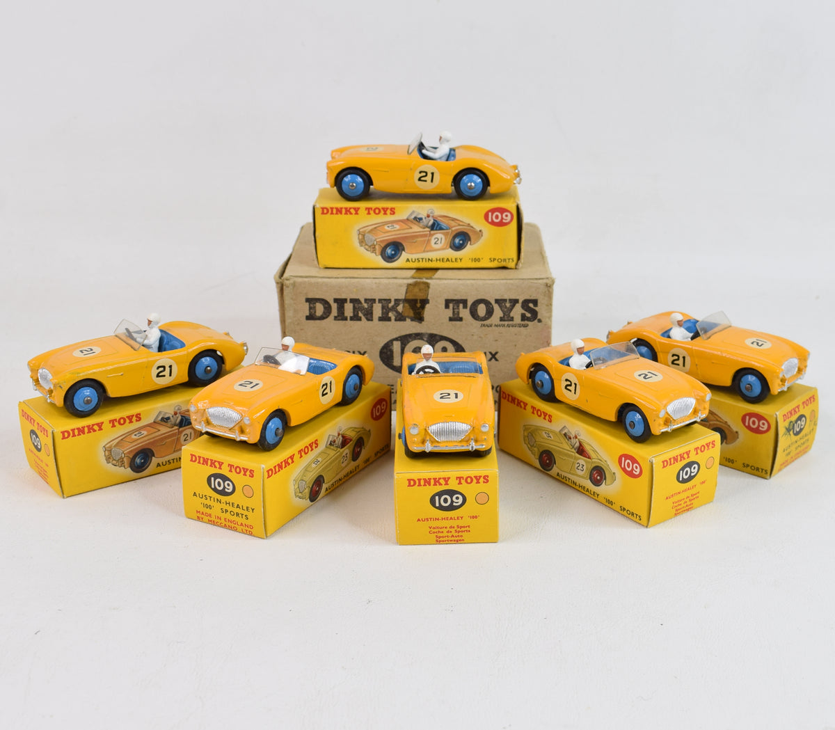 Trade box of 6 Dinky 109 Austin Healey sports cars