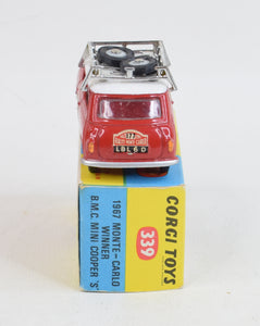 Corgi Toys 339 Austin Monte Carlo Mini Cooper 'S'. Virtually Mint/boxed (Factory error - fitted with 485 roof rack)