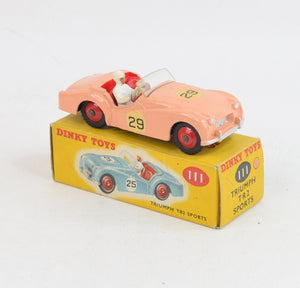 Dinky toys 111 Triumph Tr2 Virtually Mint/Nice box (red hubs/red interior)