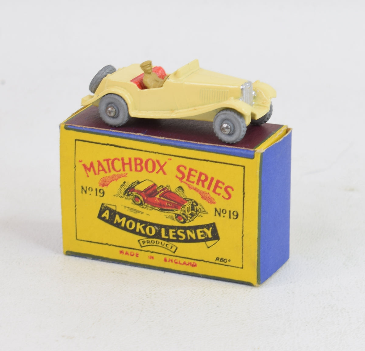 Matchbox Lesney 19 MG Midget RW/B1 box Virtually Mint/Boxed (Dark cream)