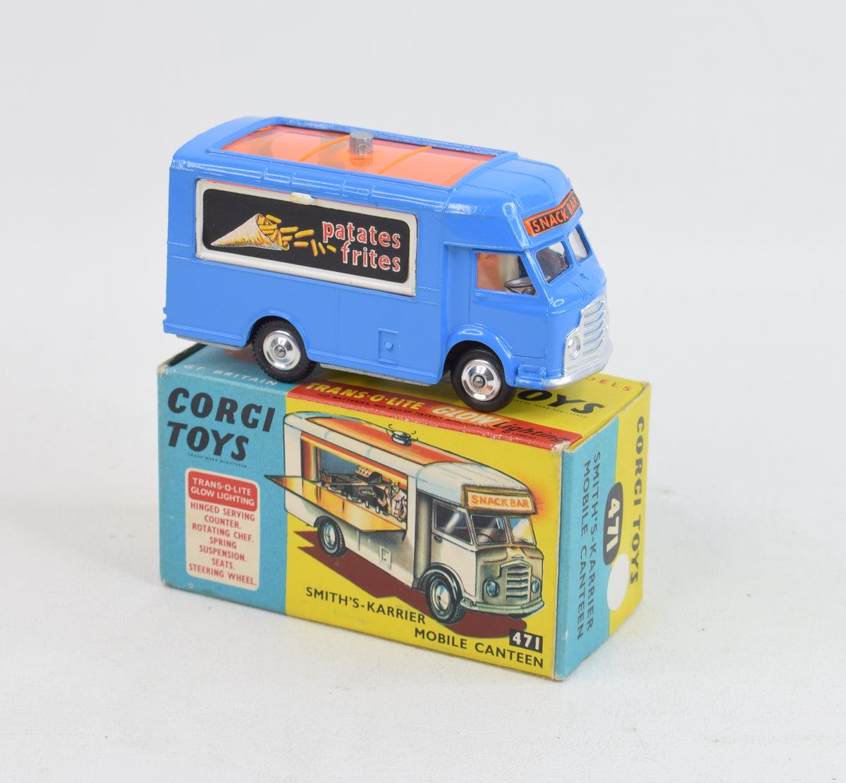 Corgi toys 471 Smith's-Karrier Mobile Canteen 'Patates Frites Virtually Mint/Nice box