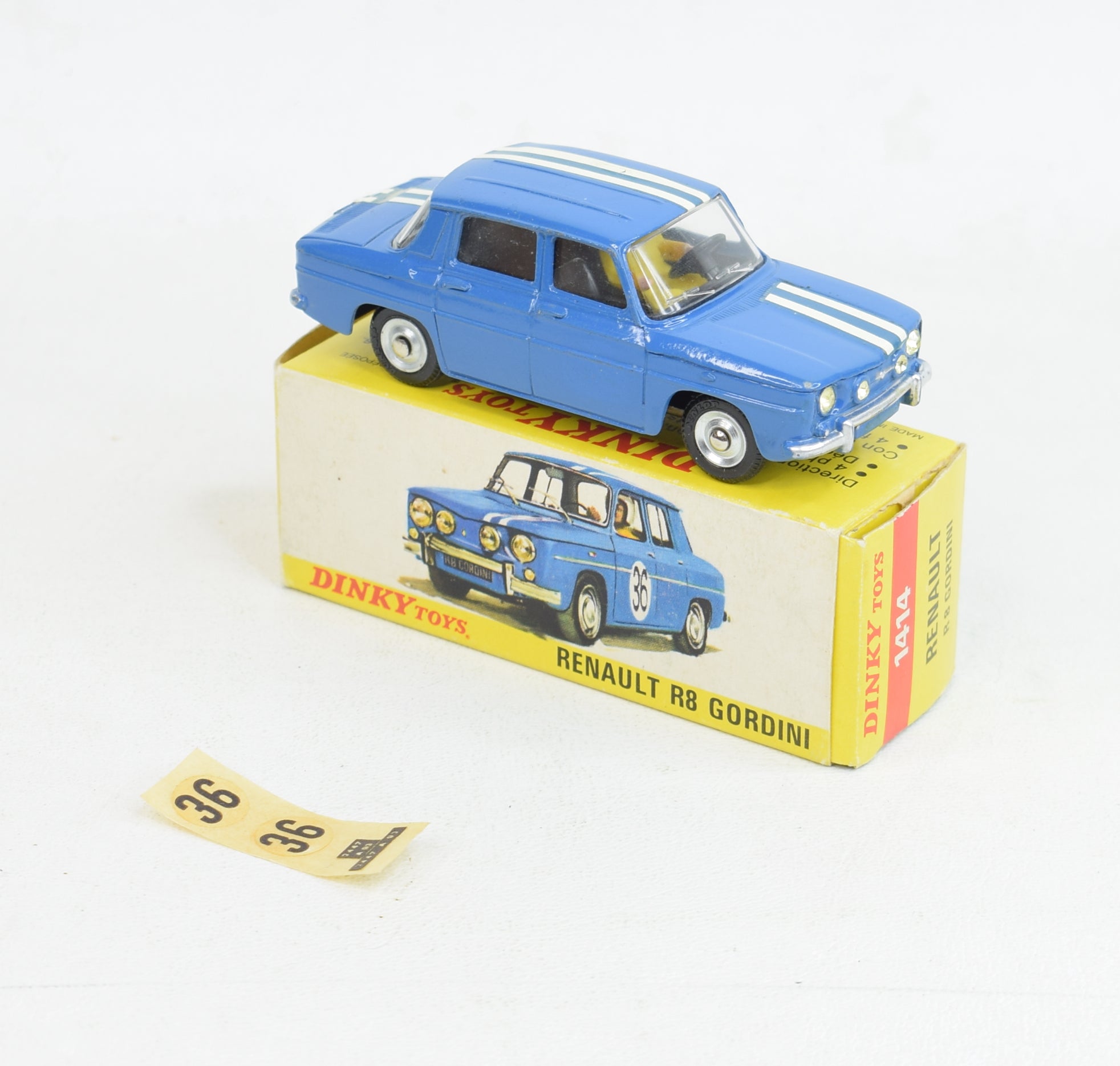 Dinky Toys 1414 - Renault R8 Gordini - Bleu Bandes Blanches - État Impeccable Avec Boîte