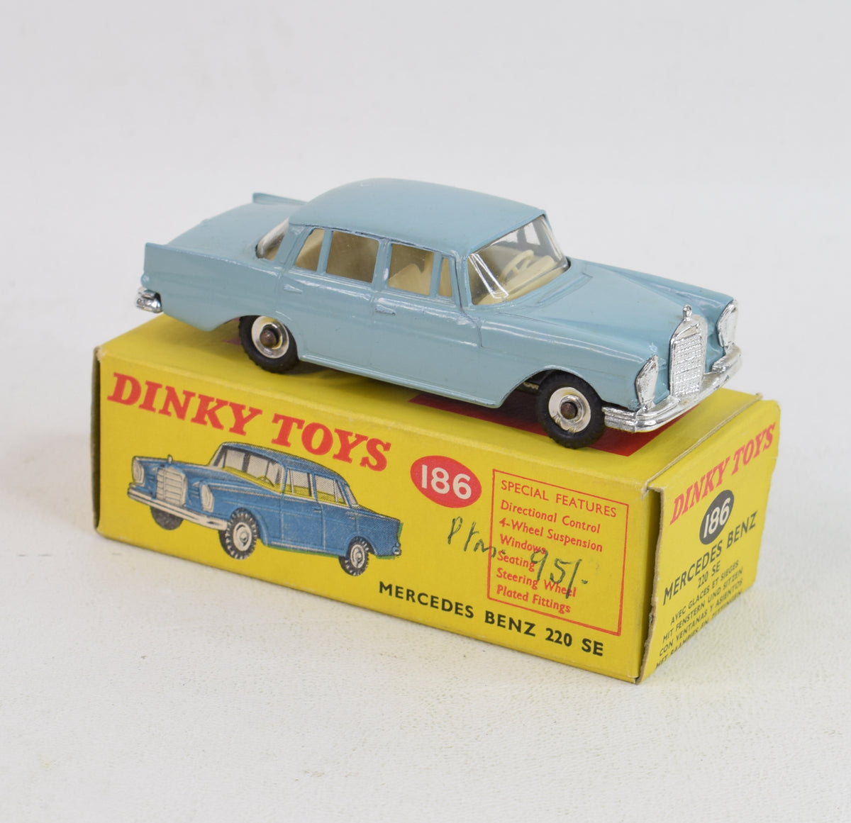 Dinky toys 186 Mercedes Benz 220 se Virtually Mint/Boxed (Grey/blue)