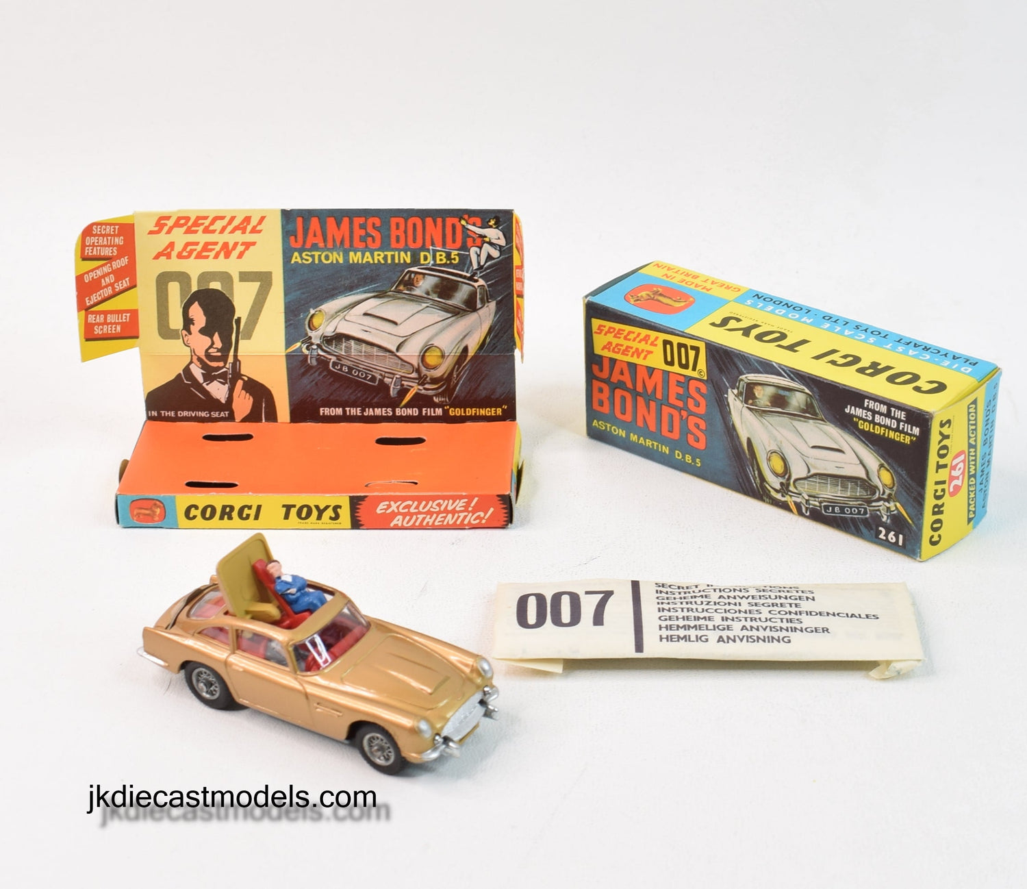 Corgi Toys 261 James Bond DB5 Virtually Mint/Nice box (Toffee Gold)