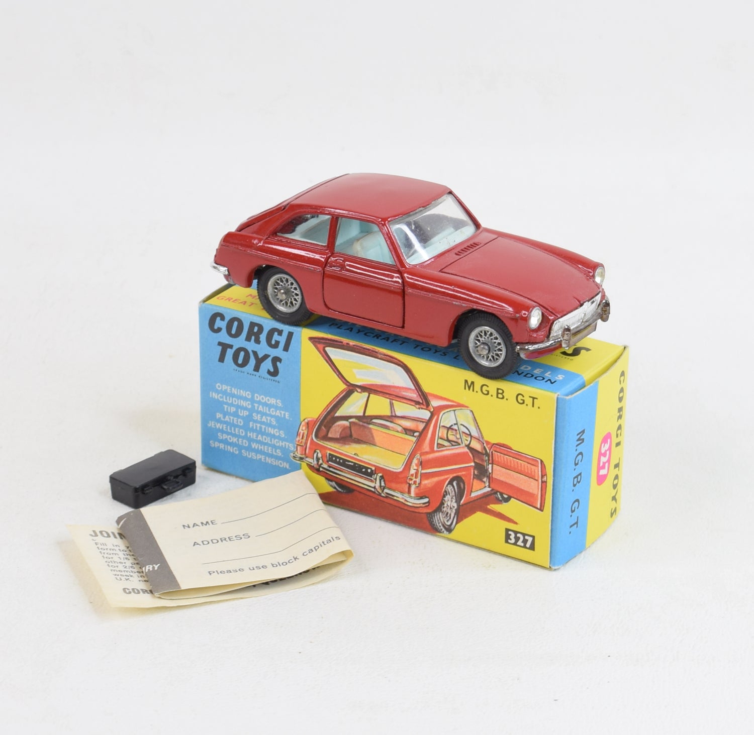 Corgi Toys 327 M.G.B GT Virtually Mint/Nice box 