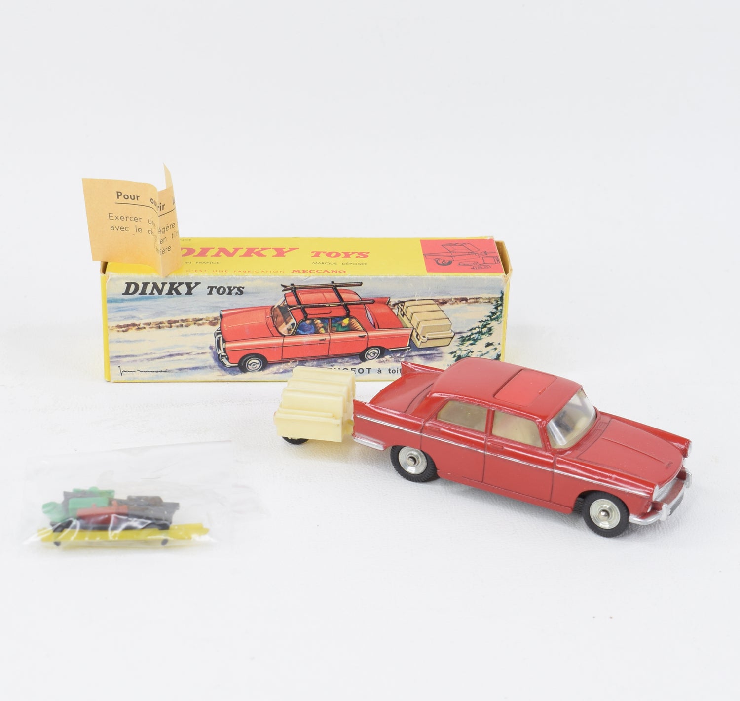 French Dinky 536 Peugeot 404 with trailer Virtually Mint/Boxed