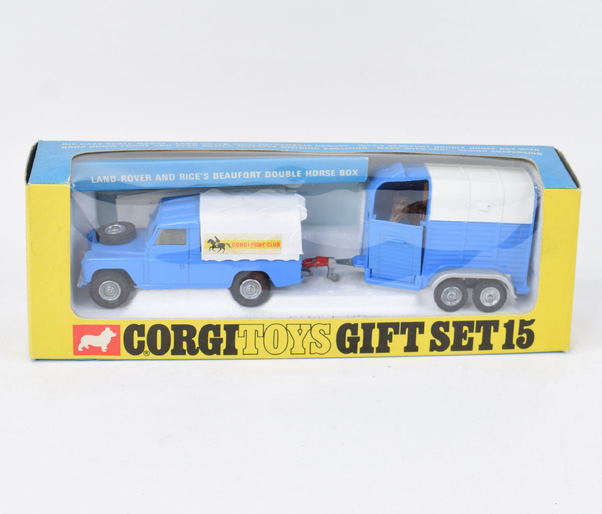 Corgi Toys Gift Set 15  Land-Rover with Rice's horse Trailer Virtually Mint/Nice box (Cast hubs)