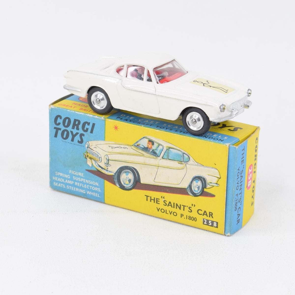 Corgi Toys 258 'Saint' P1800 Virtually Mint/Nice box (Off white/light cream)