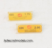 Corgi toys Mini's 334 & 485 Price tab & clip 'Blue & Yellow' Collection (U.S)