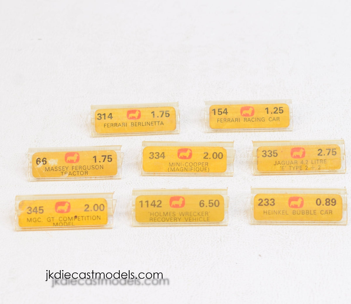 8 x Corgi toys Price tab & clip 'Blue & Yellow' Collection (U.S)