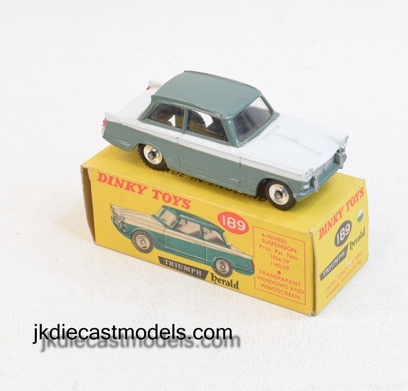 Dinky Toys 189 Triumph Herald promotional Virtually Mint/Boxed  (Lichfield green/Sebring white)
