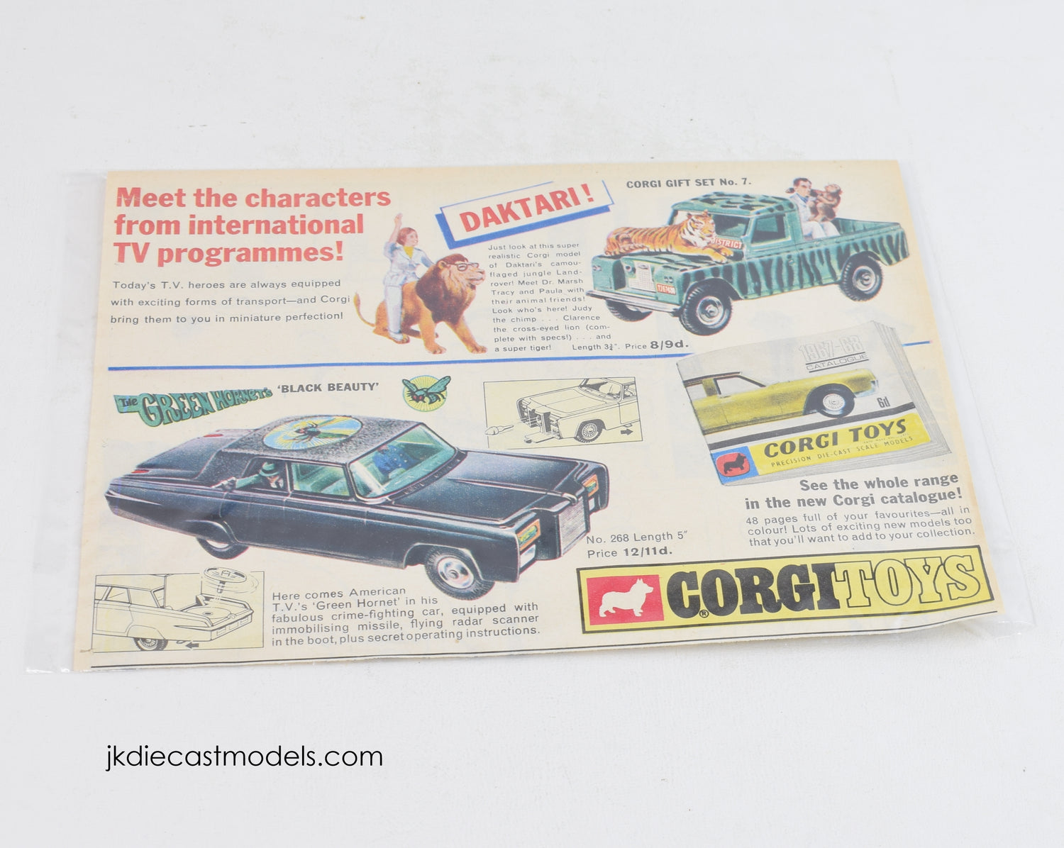 Advertisement including Corgi toy 268 Green Hornet 'Kensington Collection'