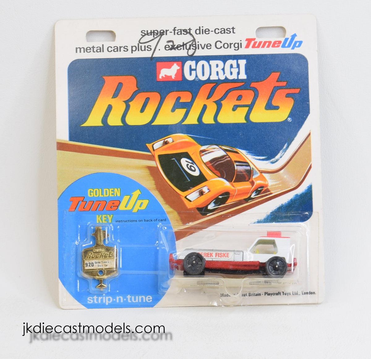 Corgi Rockets 920 DEREK FISKE Stock Car Mint/Lovely card & blister