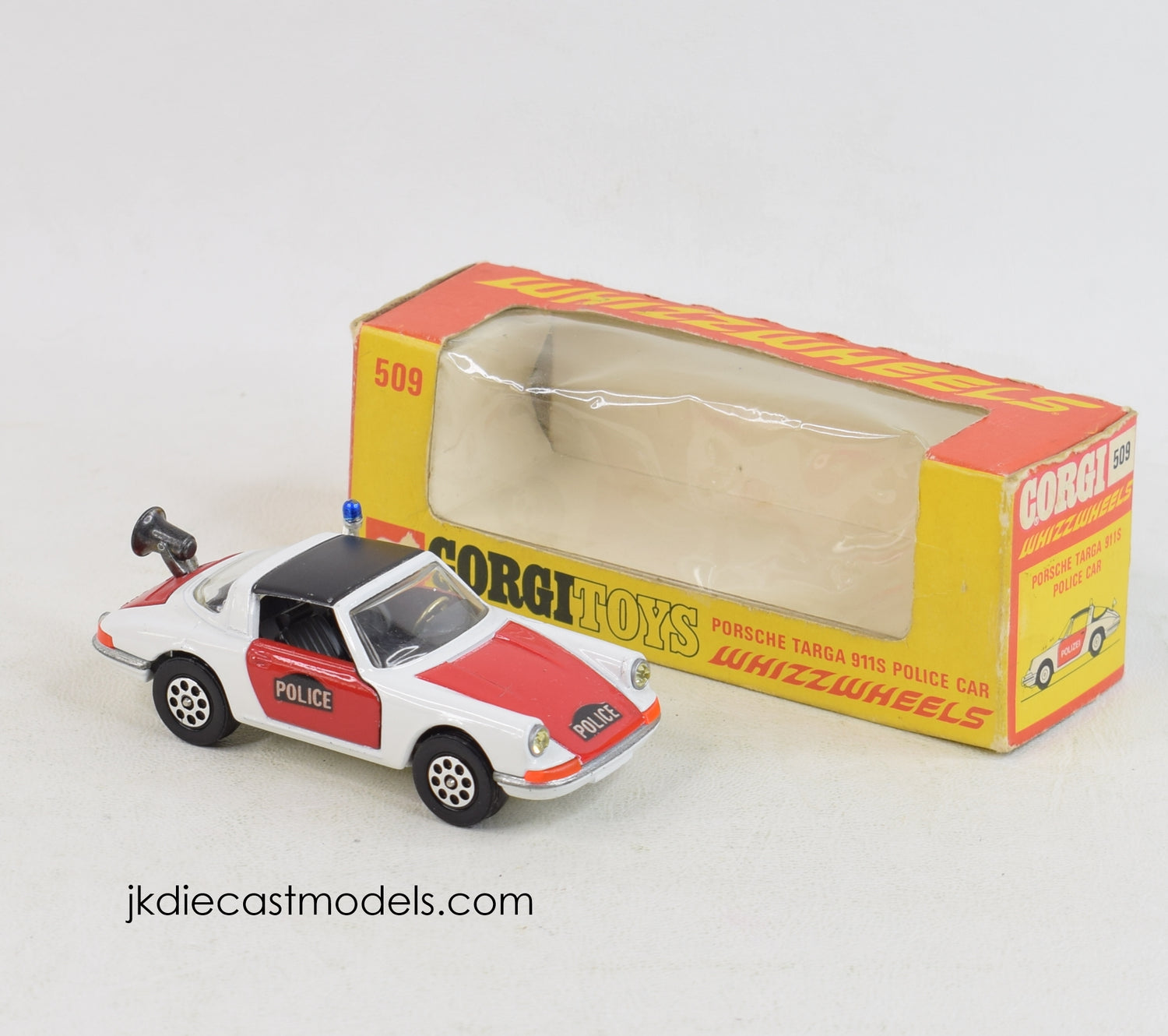 Corgi toys 509 Porsche Targa 911s Virtually Mint/Boxed (Police decals/French export) 'Weslake Collection'