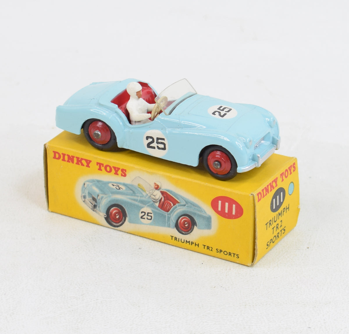 Dinky toys 111 Triumph Tr2 Virtually Mint/Nice box (Light blue) ''The West London Collection''