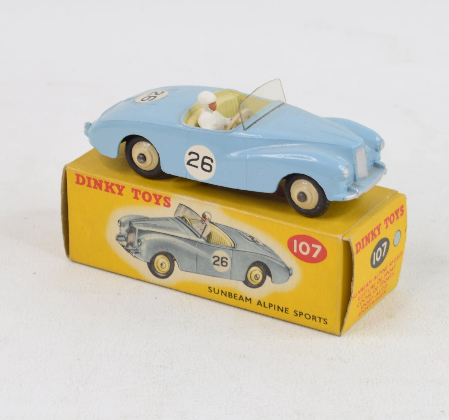 Dinky toys 107 Sunbeam Alpine Sports Virtually Mint/Nice box ''The West London Collection''