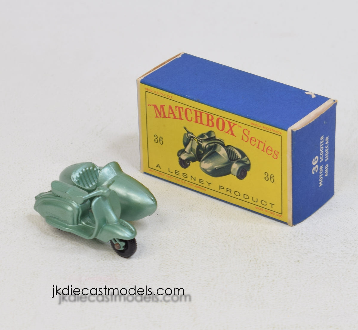 Matchbox Lesney 36 Motor Scooter with side car Virtually Mint/Boxed