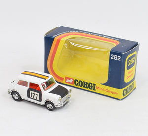 Corgi toys 282 Mini-Cooper Virtually Mint/Boxed (Blue tinted glazing)  'Weslake Collection'