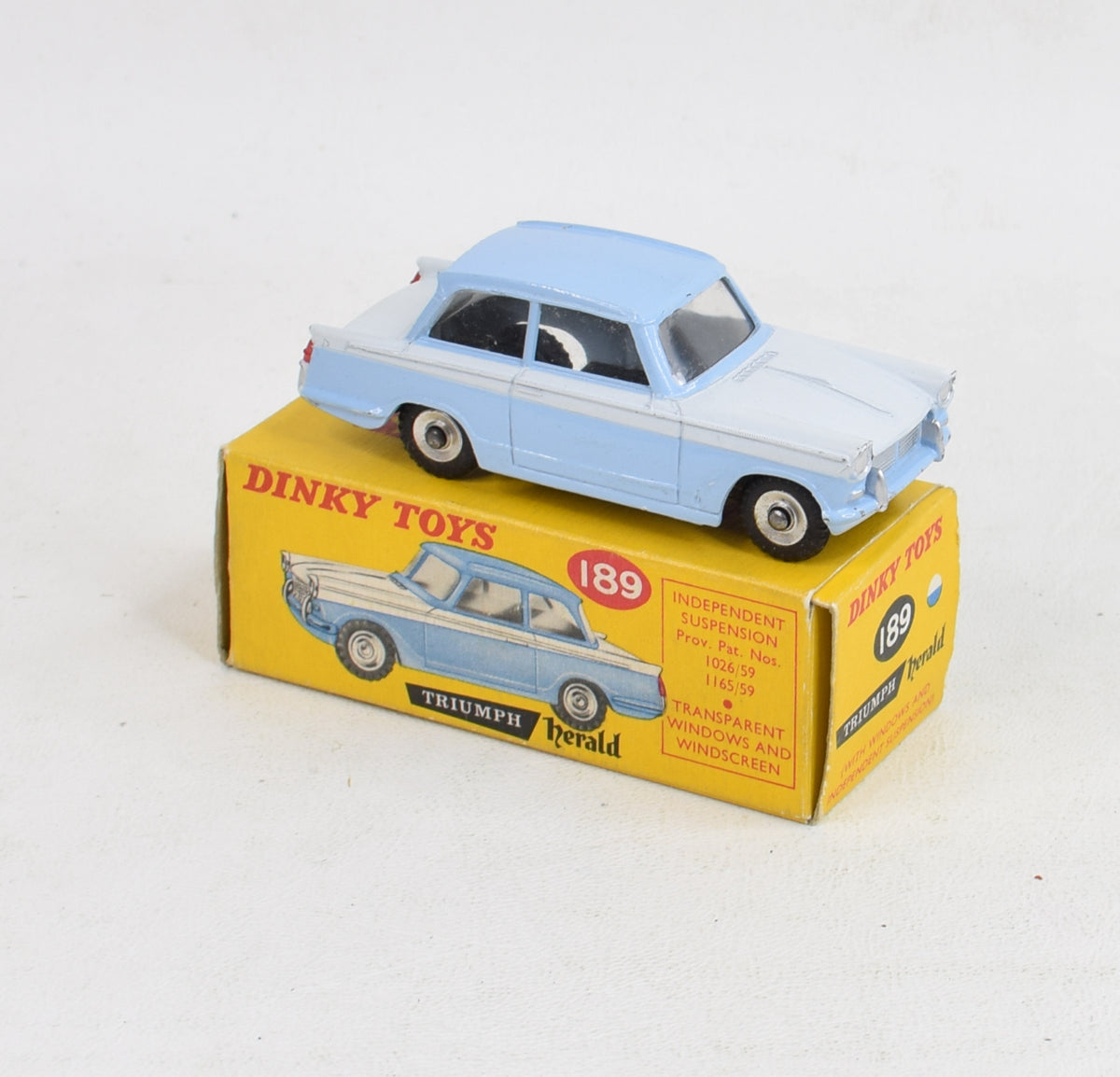 Dinky Toys 189 Triumph Herald promotional Virtually Mint/Boxed (Powder blue/Sebring white)