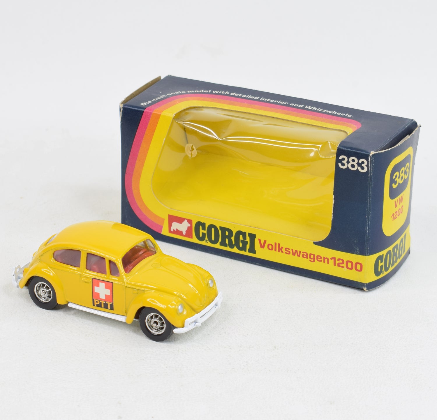 Corgi toys 383 VW 1200 Beetle PTT Virtually Mint/Boxed (open spoke wheels)