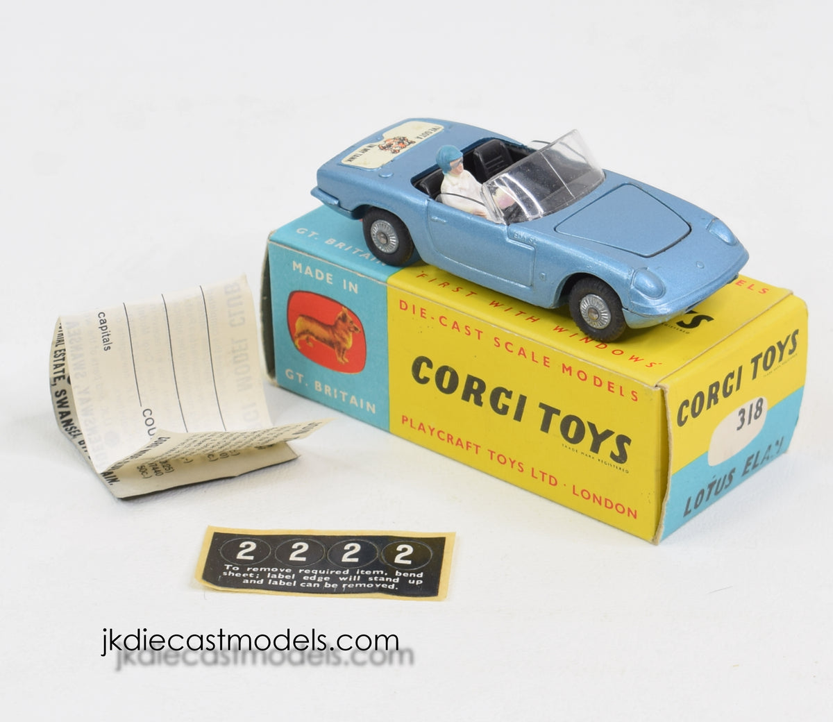 Corgi toys 318 Lotus Elan S2 Virtually Mint/Boxed (Rare box & cast hubs)