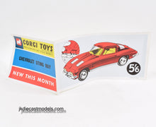 Corgi toys 310 Corvette 'New This Month' Display Poster/Flyer