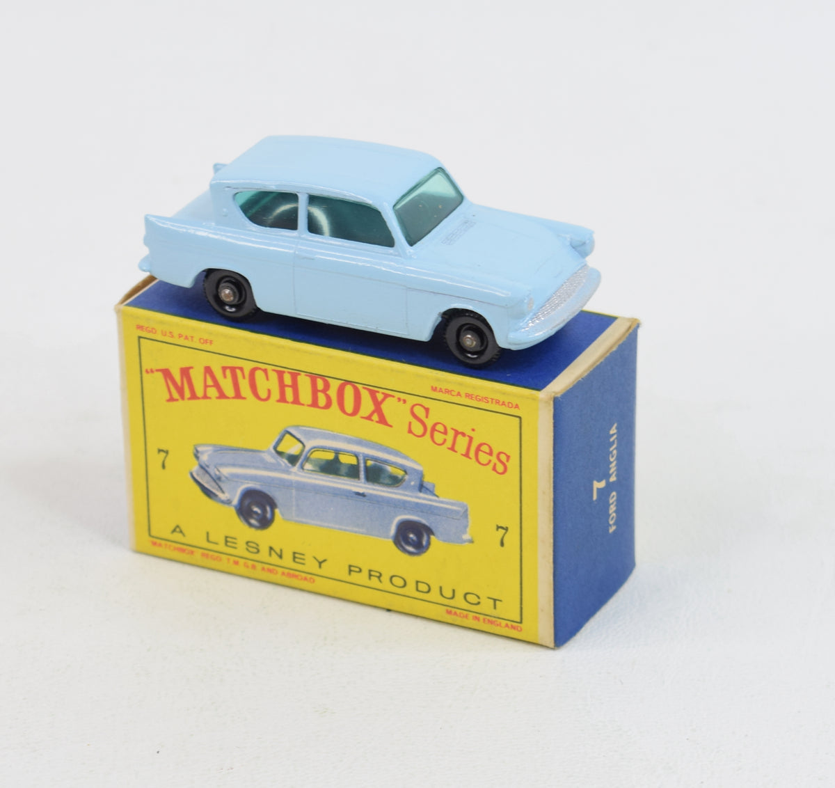 Matchbox Lesney 7 Ford Anglia BPW/D box Virtually Mint/Lovely box