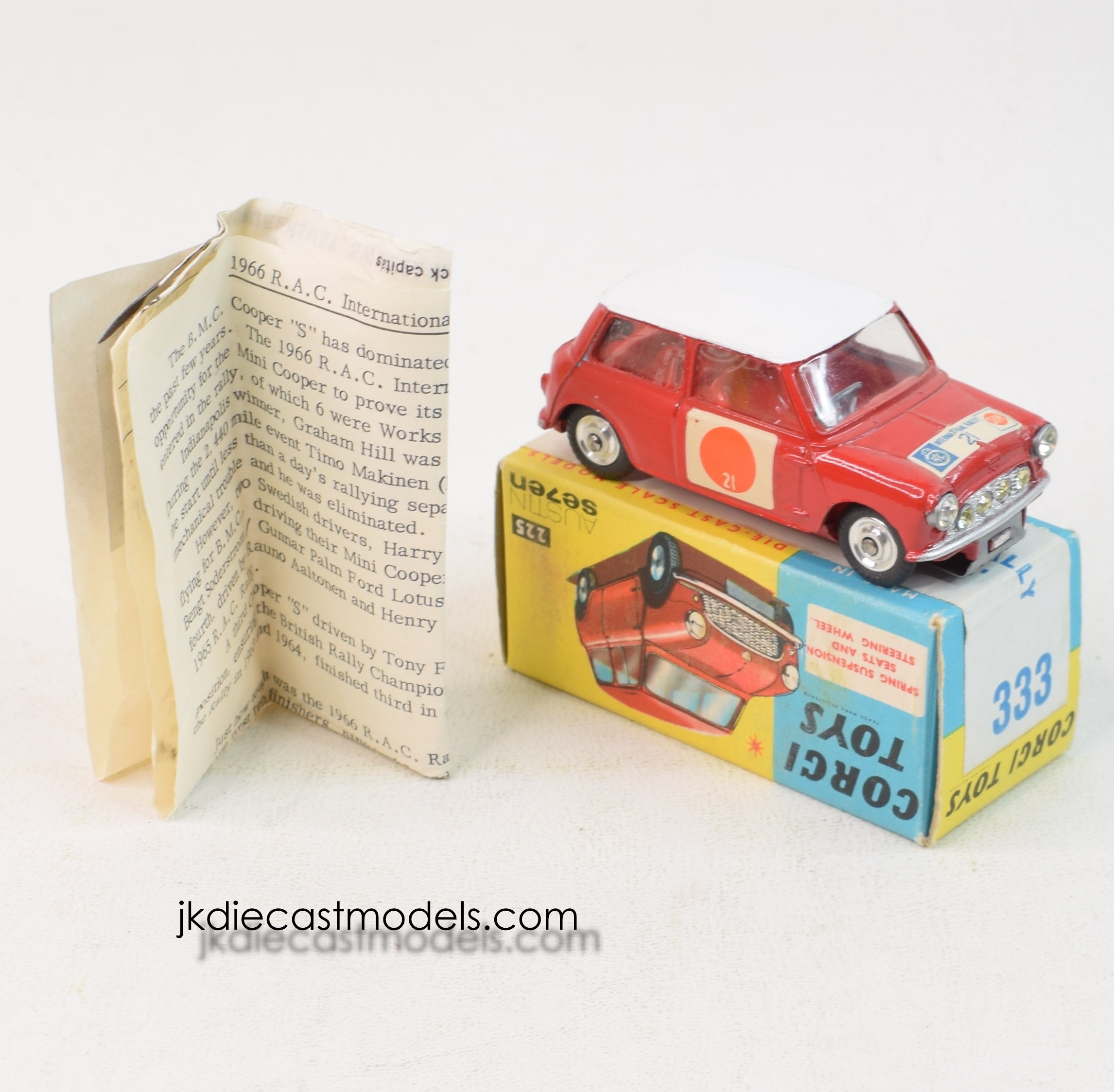 Corgi toys 333 Mini Cooper S 'Sun R.A.C Rally' Virtually Mint/Boxed 'R – JK  DIE-CAST MODELS