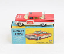 Corgi toys 482 'Chevrolet' Fire chief Virtually Mint/Nice box (Rectangular door labels)