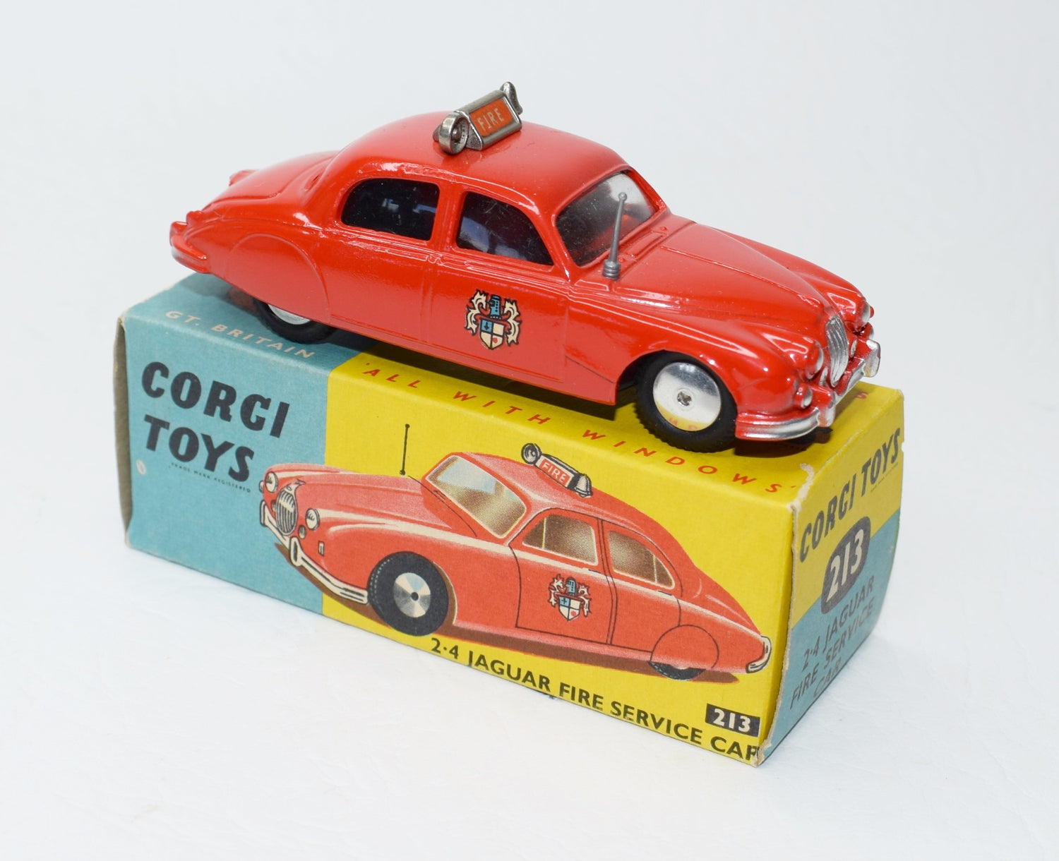 Corgi toys 213 2.4 Jaguar Fire Car Very Near Mint/Boxed (C.C).