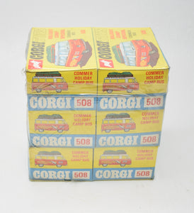 Corgi toys 508 Commer Camp Bus Trade wrap of 6 (Old Shop Stock from Ripon North Yorkshire).