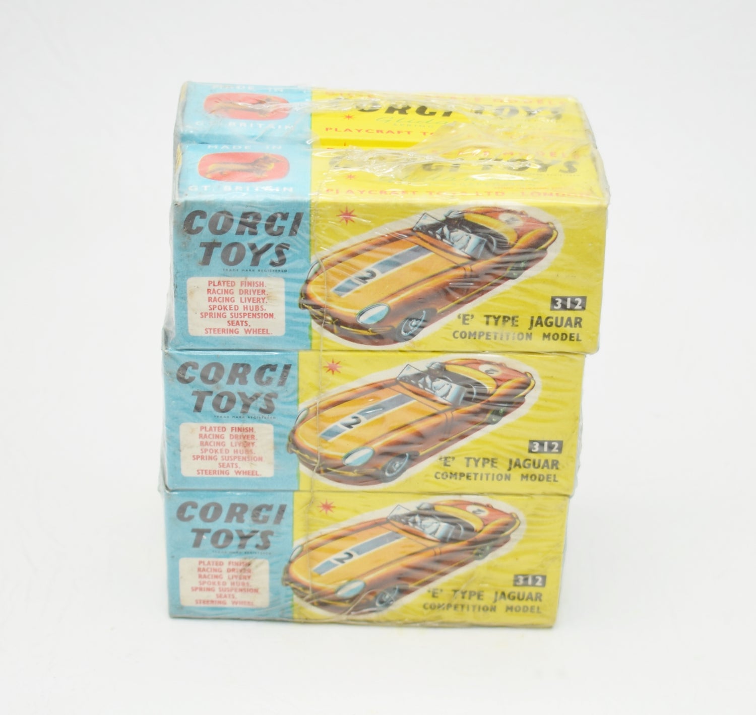 Corgi toys 312 Competition E-type Trade wrap of 6 (Old Shop Stock from Ripon North Yorkshire)