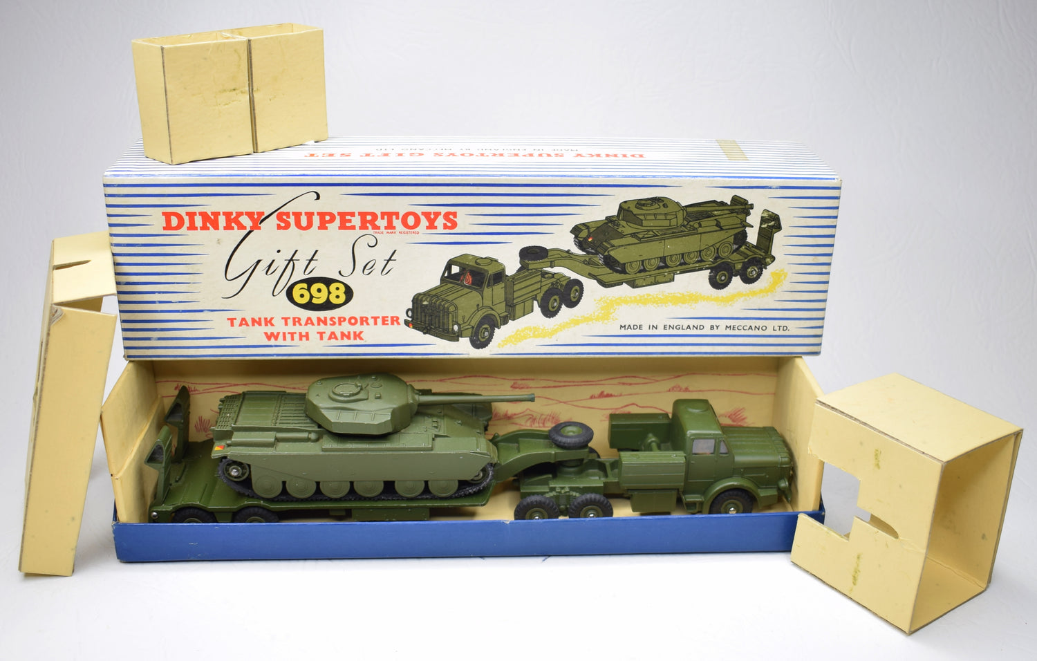 Dinky toys 698 Transporter with tank Virtually Mint/Boxed (Detachable trailer) (C.T.C).