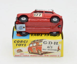 Corgi Toys 339 Austin Monte Carlo Mini Cooper 'S'. Virtually Mint/boxed (Factory error - reverse fitted 485 roof rack)