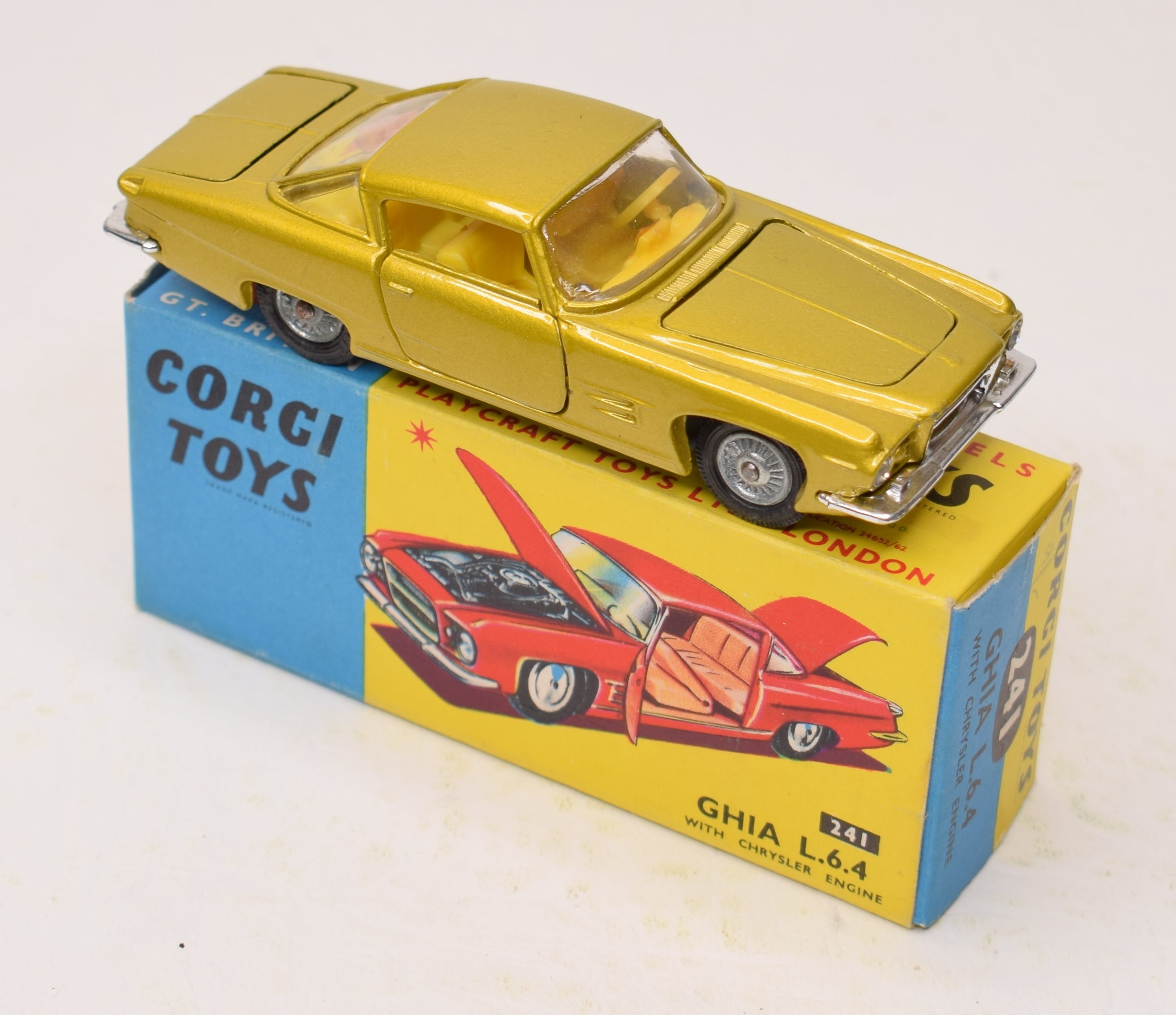 Corgi Toys Blue Ghia L 6.4 With Chrysler V8 Engine Dog In