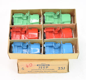 Dinky Toys 25J Jeep (CIVILIAN) in Colours - Trade box of 6 Virtually Mint/Boxed