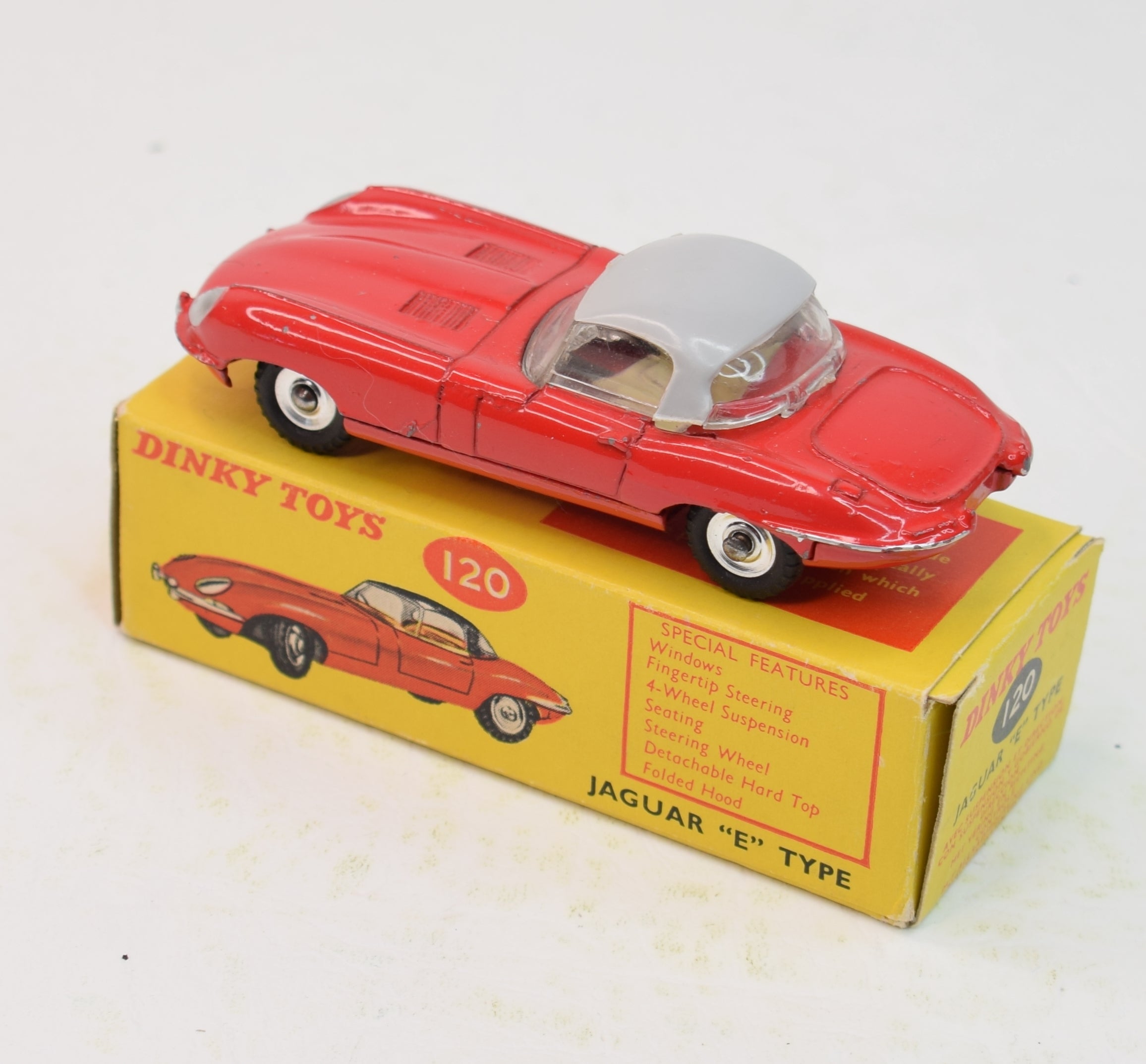 Dinky toy 120 Jaguar e-type Very Near Mint/Boxed (Grey roof