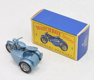 Matchbox Lesney 4 Triumph Motorcycle & sidecar Virtually Mint/Boxed 'Wickham' Collection