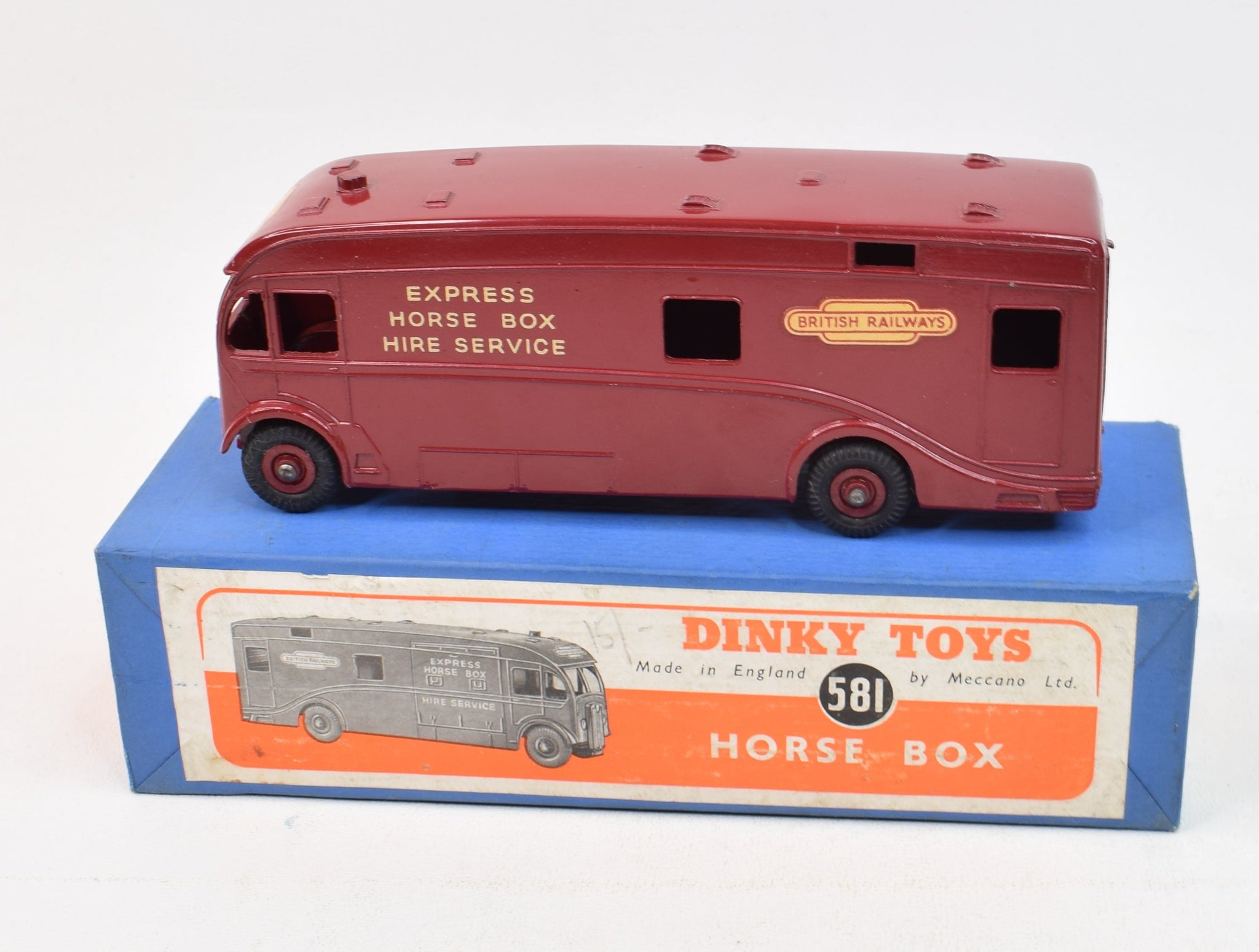 A rare Dinky US export-issue 581 'Express Horse Van Hire Service' Horsebox A rare Dinky US export-issue 581 'Express Horse Van Hire Service' Horsebox