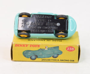 Dinky Toys 238 D type Jaguar Virtually Mint/Boxed (Yellow plastic hubs/white driver)