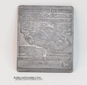 Corgi Toys 492 European Police VW Original Printing plate