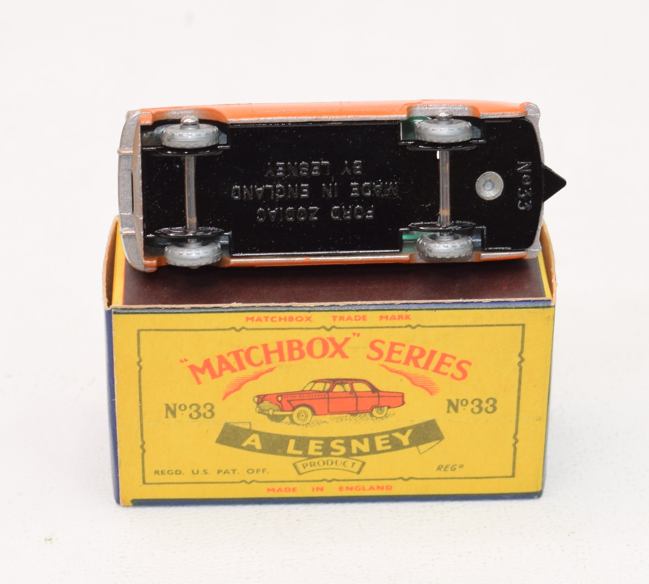 LESNEY MATCHBOX MOKO ORIGINAL 33a FORD ZODIAC B BOITE SEULEMENT très LESNEY MATCHBOX MOKO ORIGINAL 33a FORD ZODIAC B BOITE SEULEMENT très